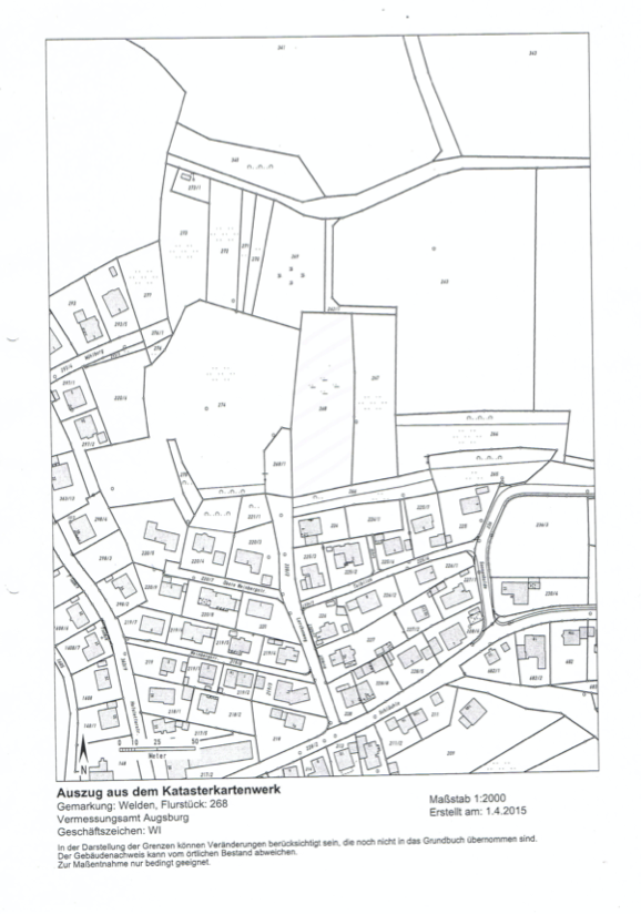 Mappa catastale di Welden con l'indicazione del terreno di HappyLandGifts, parcella 268
