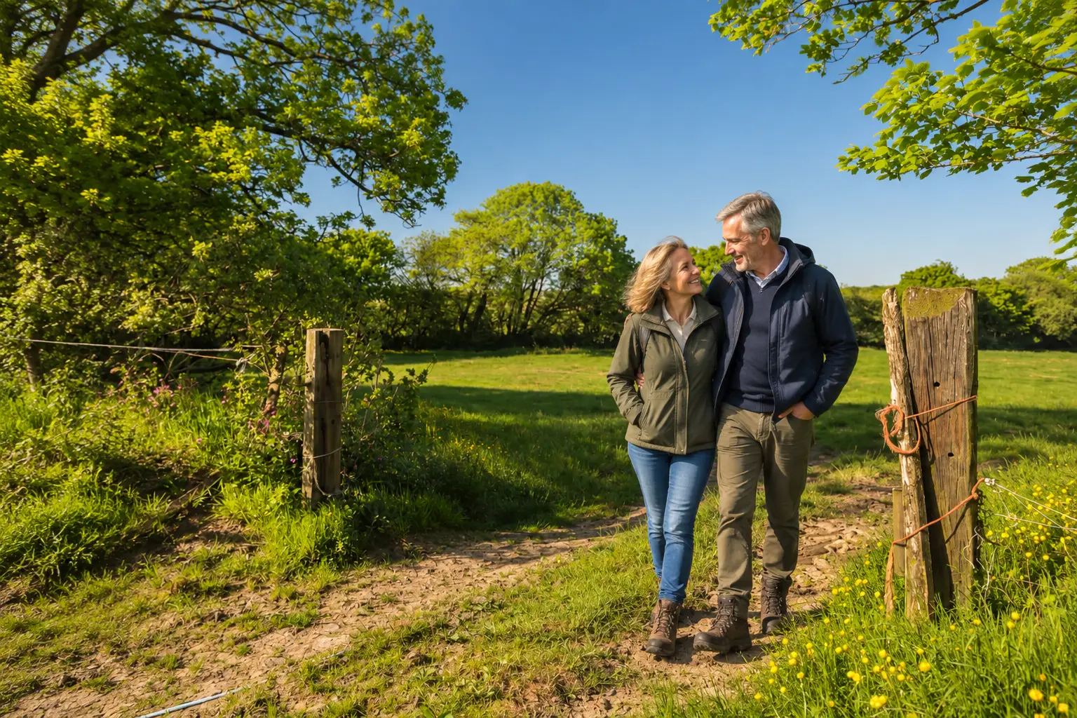 Illustrative AI scene: spending time together outdoors in England